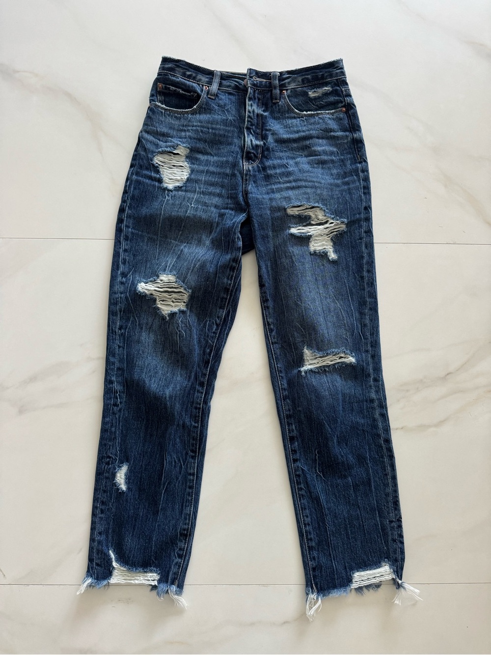 Distressed Dark Blue Women's Boyfriend Jeans